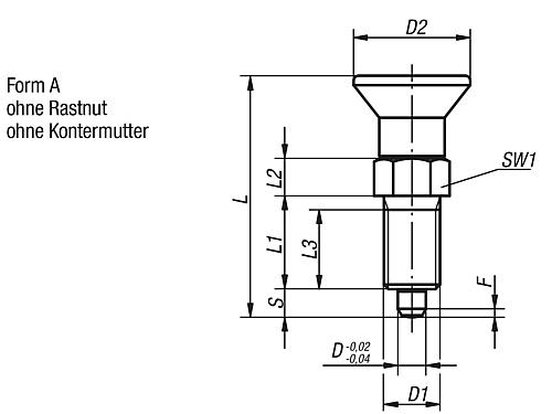 Arretierbolzen Gr.0 M08x1, Form: A Edelstahl, gehärtet, Komp: Thermoplast, D=4 - K0338.01004 - gibt’s bei HUG Technik ✓