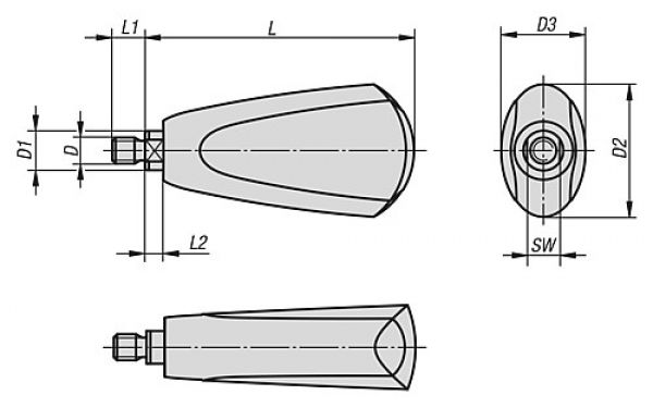 Griff drehbar Gr.1 M06 Duroplast, Komp: Edelstahl, L=54,7 - K0651.1106009 - kommt direkt von HUG Technik 😊