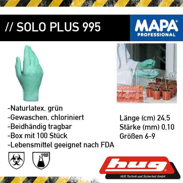 MAPA® Einweghandschuh »Solo Plus 995«, transparent (Box mit 100 Stück) - bekommst Du bei ★ HUG Technik ✓