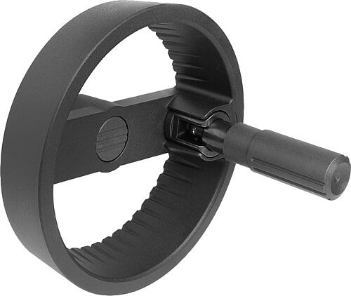 2-Speichenhandrad D1=125, Form:C Passbohrung mit Nut, D2=12, Aluminium schwarz, Stahlteile: Stahl - K1525.12512104