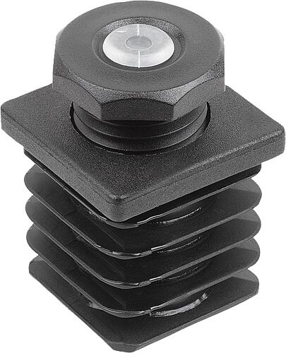 Justierstopfen mit Gleitschutzeinsatz, Form:B quadratisch, A=25, L1=22,5, Polyamid schwarz, für quadratische Rohre - K2034.25251015