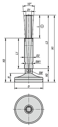 Stellfuß für Hygienebereich M16 Edelstahl, Komp:Gummi, D=100 - K0741.10016X144 - bei HUG Technik ✓