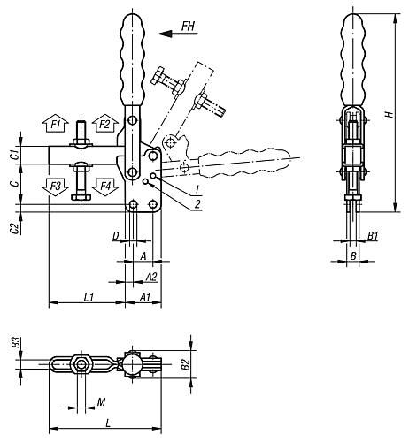 Zeichnung Schnellspanner vertikal Stahl, Komp: Kunststoff, M=M05x35 - K0055.0075 - direkt von HUG Technik ✓