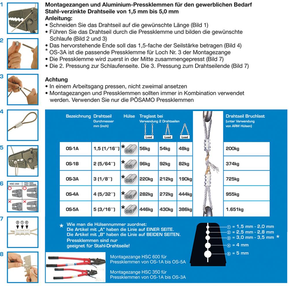 PÖSAMO Montagezange HSC 350 für Drahtseile Ø 1,5-3mm - bei HUG Technik ✭