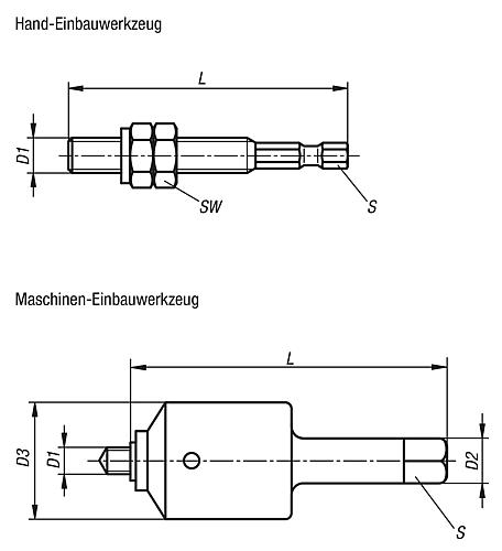 Einbauwerkzeug Handausführung M03 Stahl - K0978.803 - gibt’s bei HUG Technik ✓