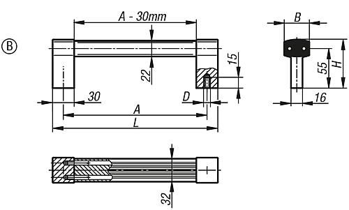 Rohrgriff, Form: B Aluminium, natur eloxiert, Komp: Edelstahl - K0131.2000823 - erhältlich bei ♡ HUG Technik ✓