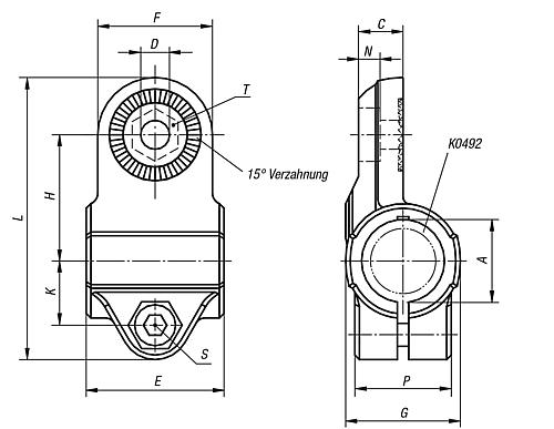 Rohrverbinder Gelenkstück Thermoplast, mit Innenverzahnung, Komp:Stahl, A=18 - K0486.18 - bei HUG Technik ✭