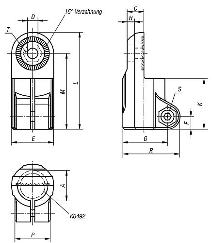 Rohrverbinder Gelenkstück Thermoplast, mit Innenverzahnung, Komp:Stahl, A=18 - K0484.18 - direkt bei HUG Technik ✓