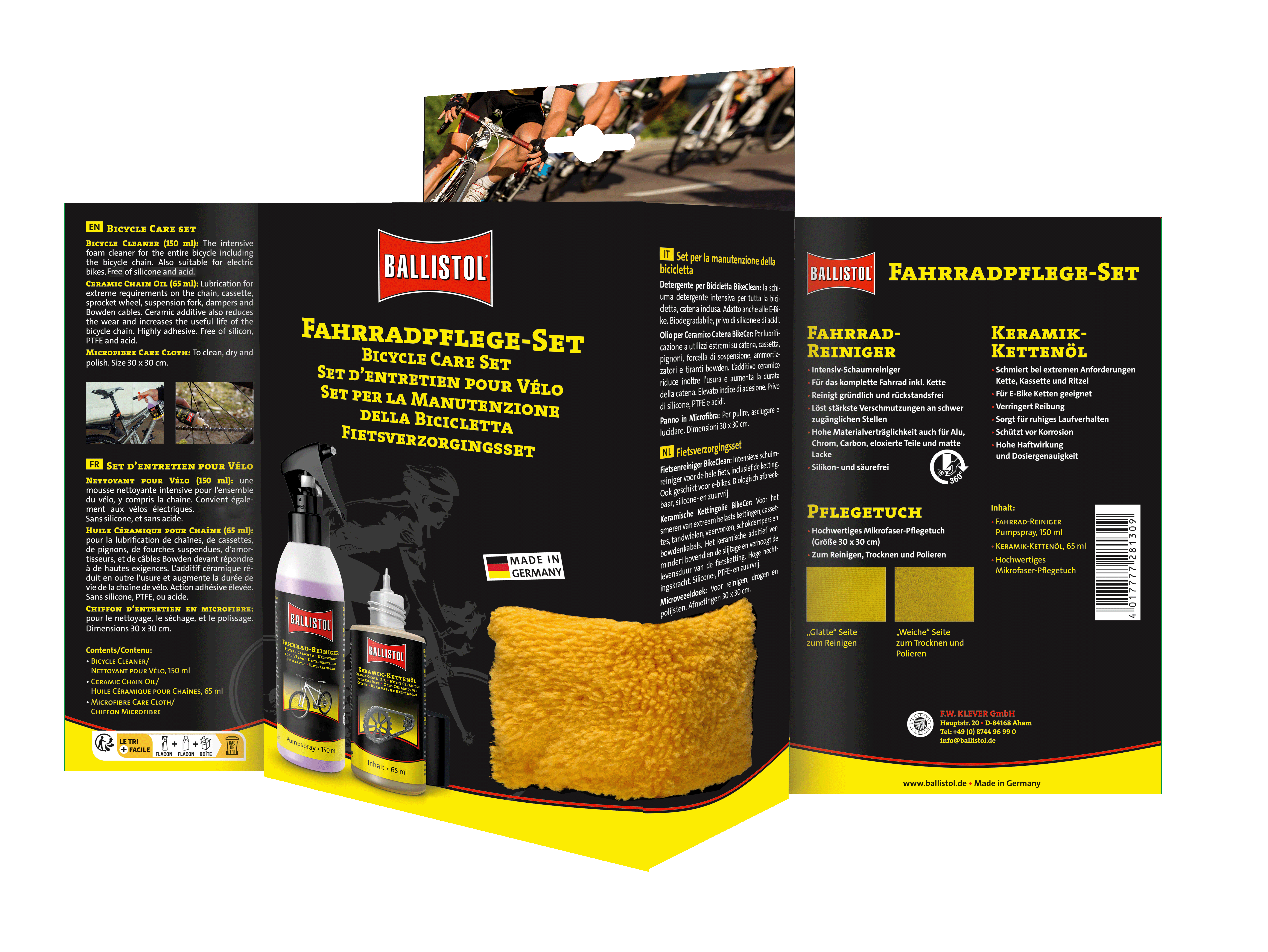 Ballistol Fahrradpflege-Set, Verpackung aufgeklappt