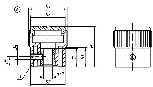 Rändelknopf Gr.1 D=5, Form: A Thermoplast, schwarz RAL7021, Komp: Stahl, Komp: schwarz RAL7021 - K0248.1105 - bei HUG Technik ✭