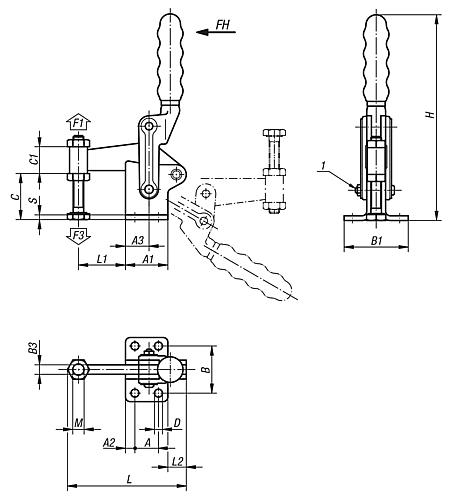 Schnellspanner vertikal Stahl, M=M12x100 - K0066.0700 - direkt von HUG Technik ✓