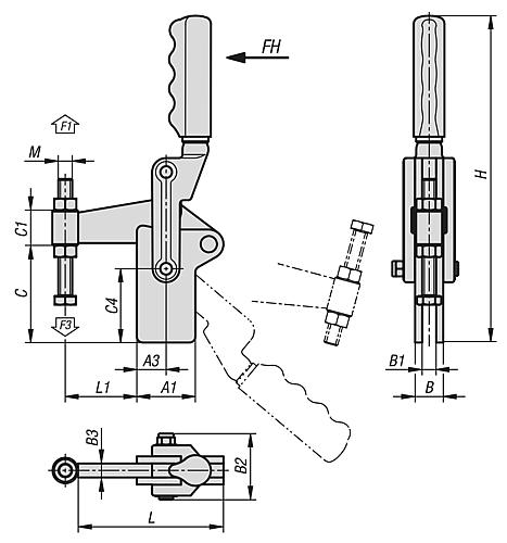 Schnellspanner schwere Ausführung L=105 Stahl, Fuß senkrecht, Komp: Kunststoff, Komp: rot - K1250.007000 - direkt bei HUG Technik ✓