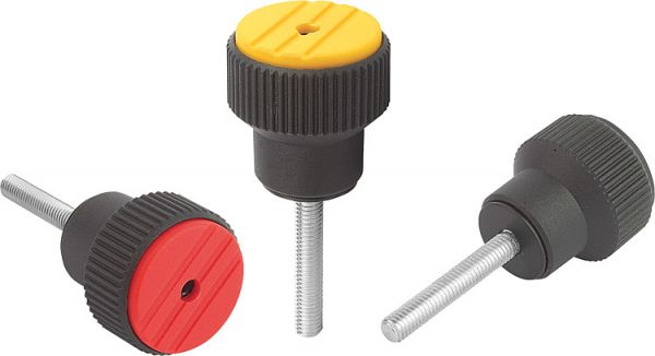 Drehmoment-Rändelknopf Gr.2 D=M06x50, Thermoplast schwarz RAL7021, Komp: Stahl, Deckel: grün RAL6032 - K0277.2062X50 - bei HUG Technik ✭