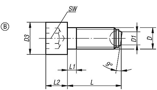 Zeichnung Kugeldruckschraube mit Kopf M04, Form:B Vergütungsstahl, Komp:Wälzlagerstahl L2=10 - K0380.20410 - erhältlich bei ♡ HUG Technik ✓