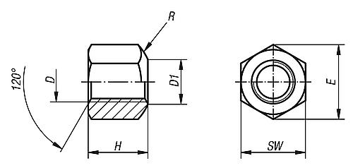 Sechskantmutter 1,5D hoch M05 Vergütungsstahl, DIN6330, SW=9 - K0702.05 - gibt’s bei HUG Technik ✓