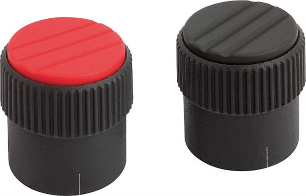 Rändelknopf mit Markierung Gr.1 D=5, Form: B Thermoplast, schwarz RAL7021, Komp: Stahl, Komp: schwarz RAL7021 - K0248.2105 - bei HUG Technik ✭