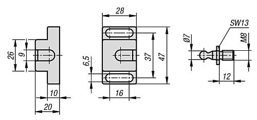 Kugelschnäpper F1=40, Polyamid schwarz, Komp:Edelstahl - K1294.401 - bei HUG Technik ✓