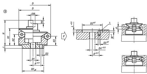 Zentrierspanner sechskant, Form: B Stahl, D =14,5, D=18,5 - K0358.201504 - bei HUG Technik ♡