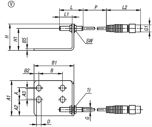 Zustandssensor mit Halter Fuß waagrecht, Schließer Gr.3 M06X35, Form V für Schnellspanner vertikal, Edelstahl blank - K1736.06121 - direkt von HUG Technik ✓