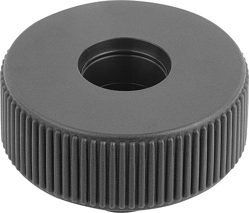 Rändelrad Gr.1 M05, Form: D Thermoplast, schwarz RAL7021, Komp: Edelstahl, D=40 - K0261.1105 - bei HUG Technik ✓