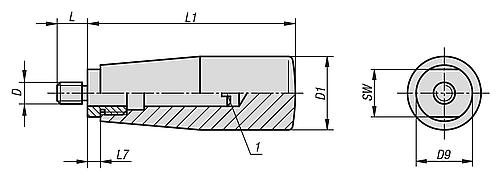 Griff drehbar Gr.1 M05 Duroplast, Komp: Edelstahl, L5=51 - K0170.1105007 - gibt’s bei HUG Technik ✓