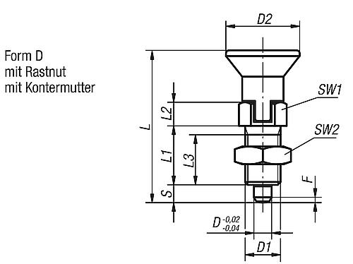 Arretierbolzen Gr.0 M08x1, Form: D Edelstahl, gehärtet, Komp: Edelstahl, D=4 - K0632.004004 - bekommst Du bei ★ HUG Technik ✓
