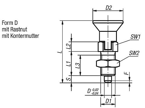 Arretierbolzen Gr.0 M08x1, Form: D Edelstahl, gehärtet, Komp: Edelstahl, D=4 - K0632.004004 - bekommst Du bei ★ HUG Technik ✓