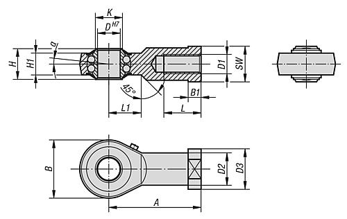 Gelenkkopf mit Kugellagerung M06 Stahl, Linksgewinde, D=6 - K0717.061 - bei HUG Technik ♡