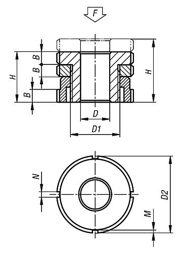 Höhenverstell-Element mit Kontermutter H=24 Edelstahl, D2=25, D=4,5 - K0097.04041 - bei HUG Technik ☆