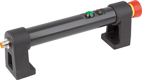 Rohrgriff mit elektrischer Schaltfunktion, 1 Drucktaster, Form: B mit Nothalt, L=230, A=180, D=8,5, PVC schwarz, - K1529.1180 - gibt’s bei ☆ HUG Technik ✓