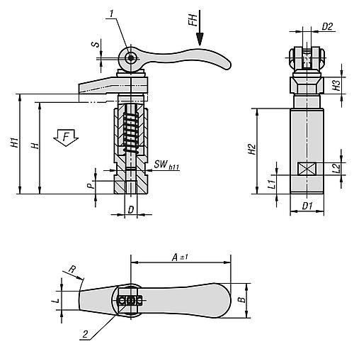 Spannhaken mit Bund, mit Exzenterhebel, D=M06, D1=20, P=8, Vergütungsstahl - K0013.106 - gibt’s bei ☆ HUG Technik ✓
