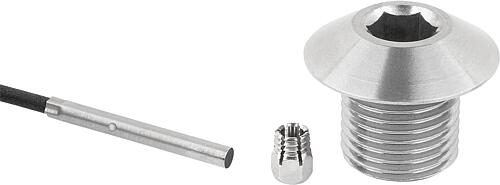 Positionierbuchse mit Zustandssensor, PNP Schließer, D=4, M12X1,5, Form:C m. Gewinde und Anlaufkegel, Edelstahl - K1839.13041211