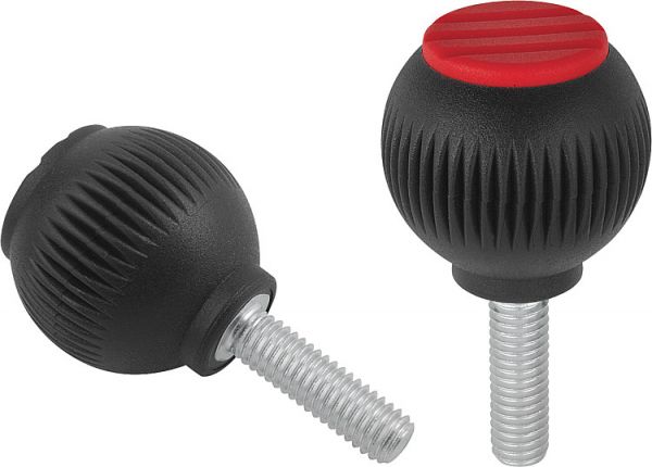 Griffkugel Gr.1 M06x15 Thermoplast, schwarz RAL7021, Komp: Edelstahl, Komp: grau RAL7035, D=25 - K0253.01065X15 - bei HUG Technik ✭