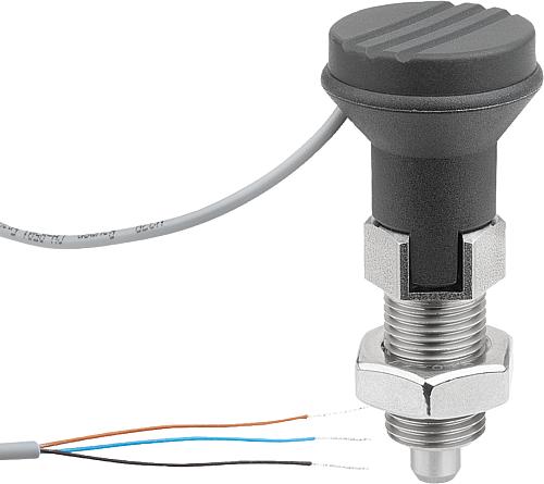 Arretierbolzen m.Zustandssensor,kabelgeb, PNP Schließer, Gr.1, M10X1, D=5, Form:D - K1744.041051