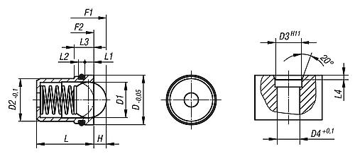 Federndes Druckstück mit Haftring D=11,95 L=13,5 Edelstahl, Komp: Kugel aus Edelstahl - K0582.12 - bei HUG Technik ✭