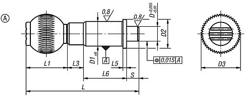 Zeichnung Präzisions-Arretierbolzen gehärtet, Form: A Stahl, zylindrisch, Komp: Thermoplast, D3=16, D=10 - K0361.010 - direkt von HUG Technik ✓