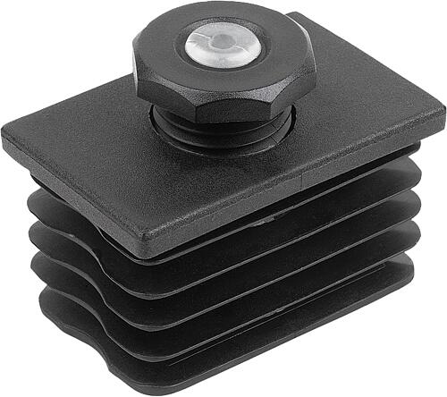 Justierstopfen mit Gleitschutzeinsatz, Form:C rechteckig, A=60, B=40, L1=29, Polyamid schwarz, für rechteckige Rohre - K2034.60401520