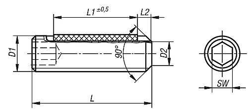 Zeichnung Gewindestift mit Innensechskant M03x10 Edelstahl, Long-Lok - K0707.303X10 - erhältlich bei ♡ HUG Technik ✓