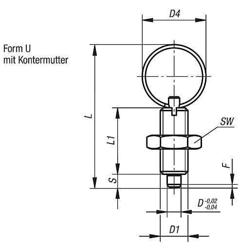 Arretierbolzen Gr.0 M08x1, Form: U Edelstahl, gehärtet, D=4 - K0635.04004 - erhältlich bei ♡ HUG Technik ✓