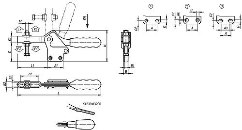 Schnellspanner Standard L=110, Form: B Stahl, Fuß senkrecht, Komp: Kunststoff, Komp: rot, F2=1000 - K1239.01000 - bei HUG Technik ✓