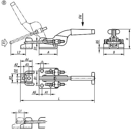 Bügelspanner mit Gegenhalter Standard, F1=3000, Form: B, Edelstahl blank, Komp: Kunststoff Komp: rot - K1261.13000 - bekommst Du bei ★ HUG Technik ✓