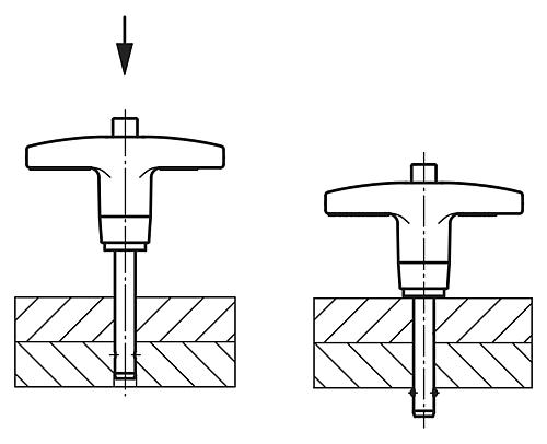 Kugelsperrbolzen T-Griff Aluminium, selbstsichernd, Komp: Edelstahl, D1=10, L=100 - K0366.25110100 - bekommst Du bei ★ HUG Technik ✓