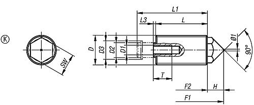 Federndes Zug-/Druckstück Verdrehsicherung M12x1,5X20, Form:K Stahl, Standard Federkraft - K0977.3112 - gibt’s bei HUG Technik ✓
