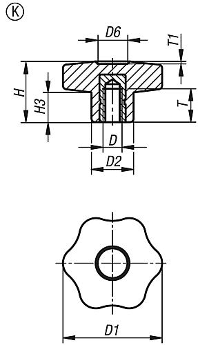 Sterngriff M10 D1=60, Form: K - K1090.26010 - bei HUG Technik ✭