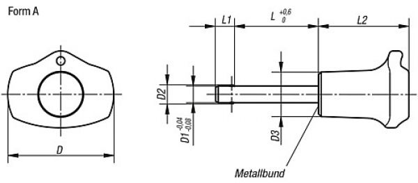 Kugelsperrbolzen, Form: A Thermoplast, selbstsichernd, Komp: Edelstahl, Komp: rot RAL3020, D1=10, L=20 - K0363.4710020 - direkt bei HUG Technik ✓