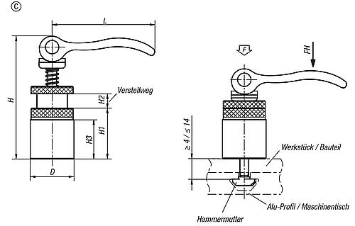 Exzenter-Spannmodul D=15, Form: C Stahl, schwarz, Komp: Aluminium, Komp: schwarz - K0754.21150606 - gibt’s bei ☆ HUG Technik ✓