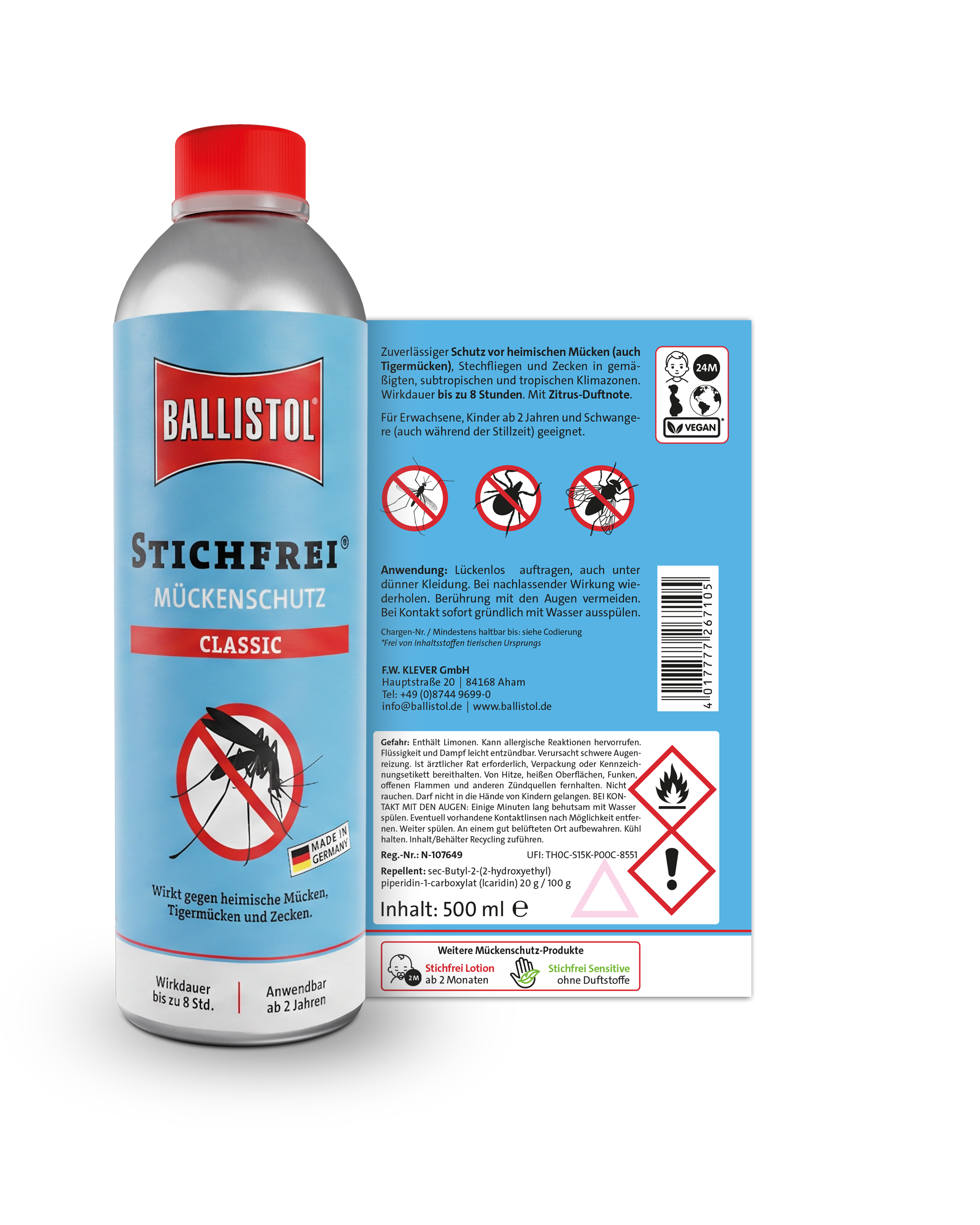 Ballistol Stichfrei Classic Spray, Vorder- und Rückseite