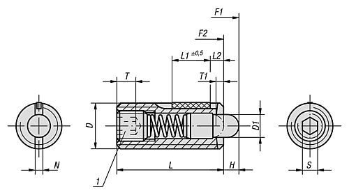 Federndes Druckstück Standard Federkraft M05 L=18 Edelstahl, LONG-LOK, Komp: Bolzen aus Edelstahl - K0329.05 - gibt’s bei HUG Technik ✓
