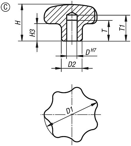 Sterngriff poliert D1=32, Form: C Edelstahl, D4=6 - K0150.332062 - bekommst Du bei HUG Technik ♡