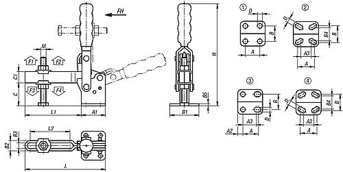 Schnellspanner vertikal Standard, Fuß waagrecht F2=2000, verstellbare Andruckspindel M06x50, Stahl verzinkt, - K1255.002000 - bekommst Du bei HUG Technik ♡